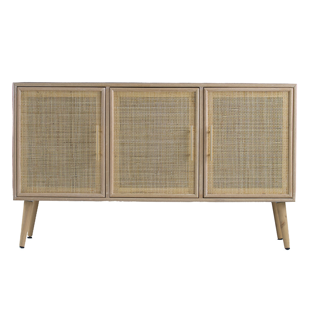 47.2x15.2x30.7" Brown Wooden Accent TV Cabinet with Three Doors