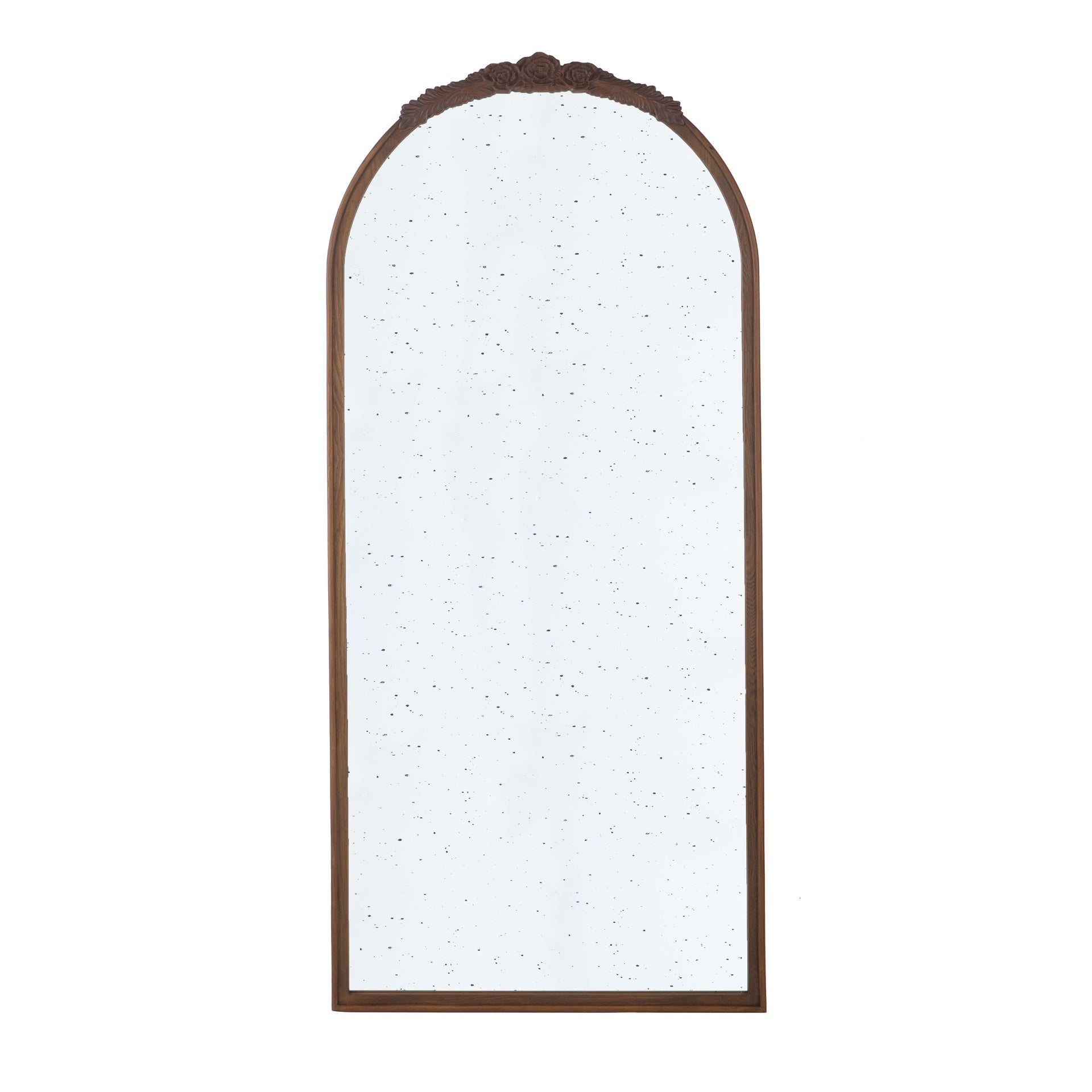 30" x 65"  Hand Carved Rose Antique Mirror Frame, Large Arch Mirror Wall Decor for Living Room, Bathroom, Entryway(Brown)