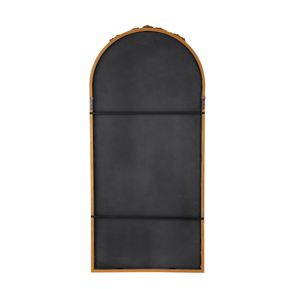 30" x 65"  Hand Carved Rose Antique Mirror Frame, Large Arch Mirror Wall Decor for Living Room, Bathroom, Entryway(Brown)