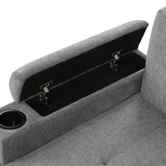 83.5" L-shaped Sofa Couch Convertible Sofa Bed Sectional Sofa with Ample Storage Space, Two Cup Holders and Two USB Ports for Living Room, Gray