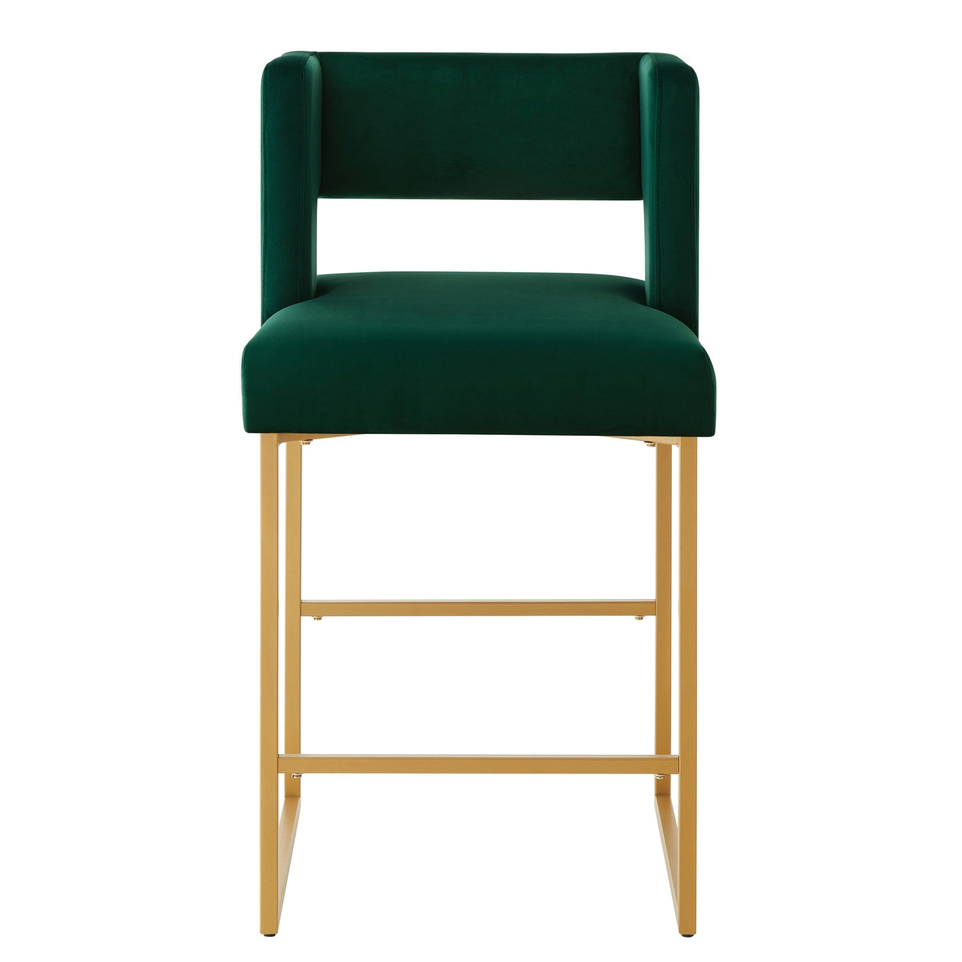 Modern Fashion Counter Height Bar Stools with Unique Square Open Backrest, Set of 2 Versatile Bar Chairs with Sturdy Iron Legs, 26" H Counter Height Chairs for kitchen islands,Jade /Gold