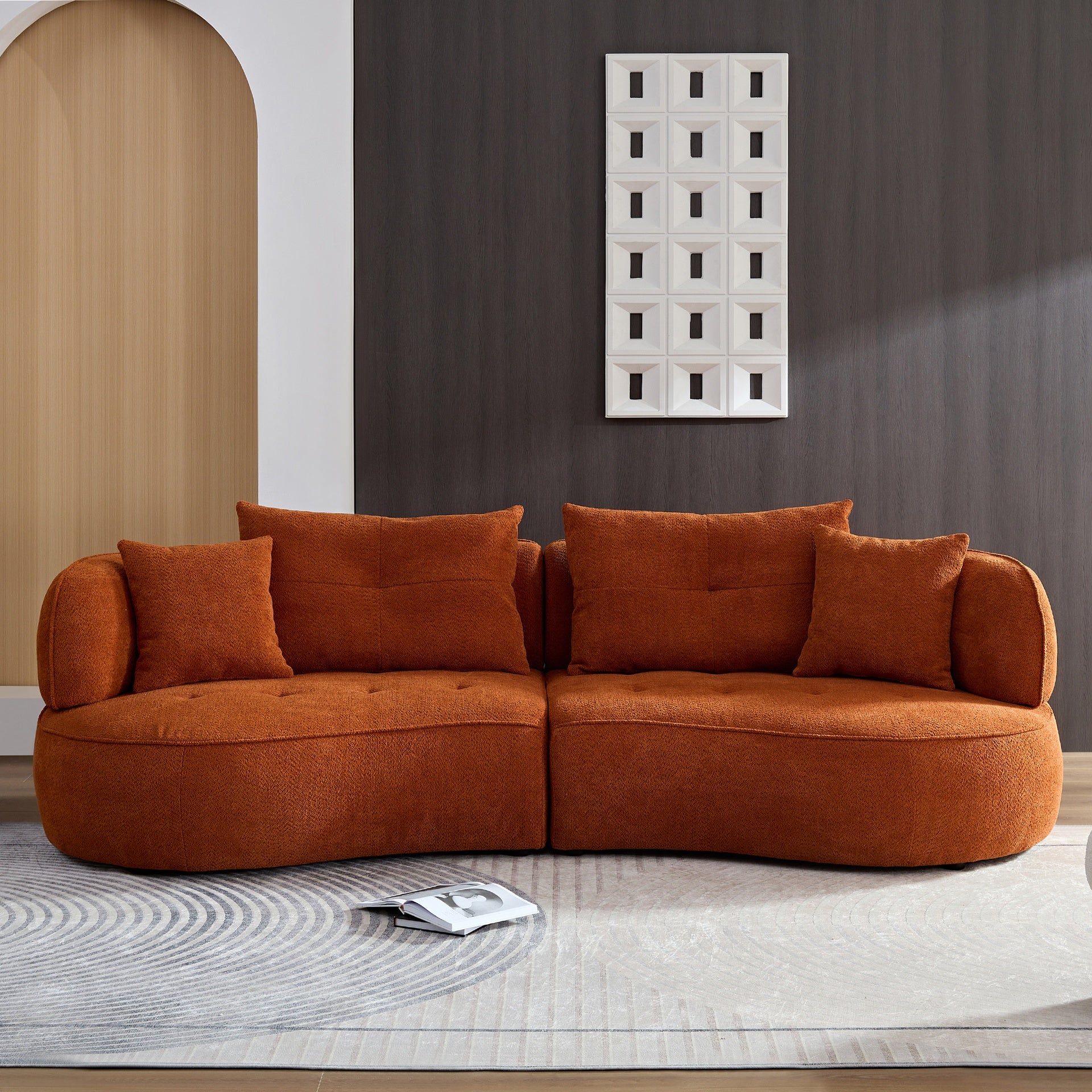 WKS7O Orange modular sofa, durable fabric, solid wood frame, high density sponge, seating for 4 people