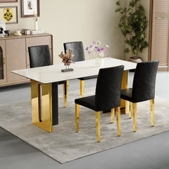 Set of 4 black PU leather backrest chairs with gold metal legs -A perfect pairing, ideal for minimalist and modern home decor styles, with product dimensions of 16.2*18.5*34.6 inches.
