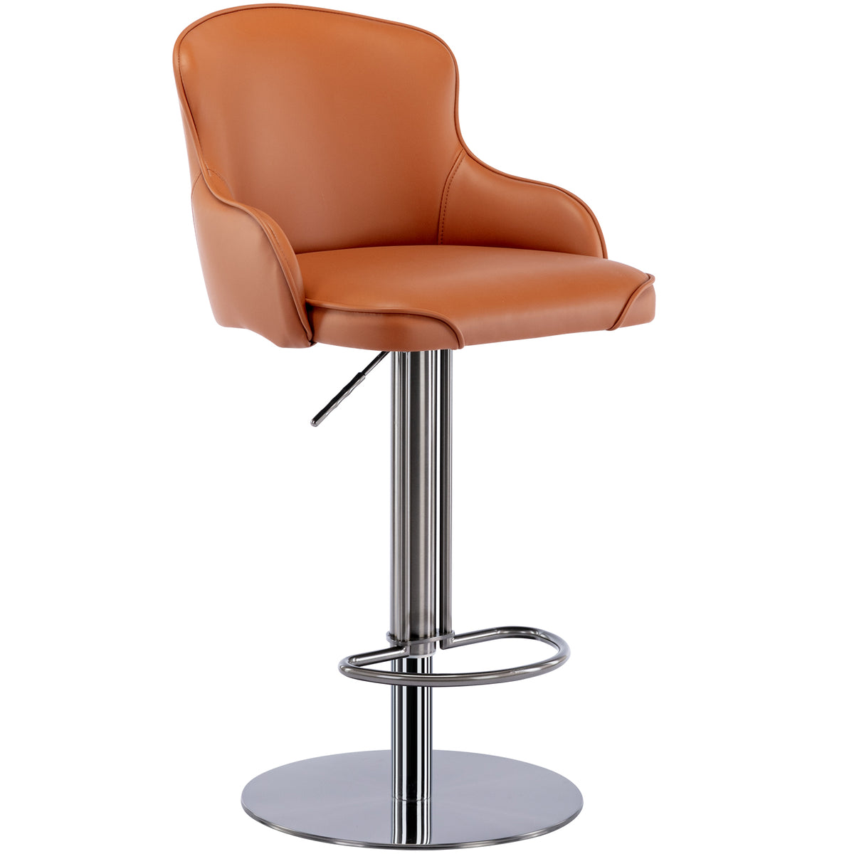 Black Titanium Stainless Steel Bar Stools,Grade Modern Leather Bar Chair with Backrest,Swivel Adjustable Height for Kitchen Counter and Dining Room (Brown 1pc)
