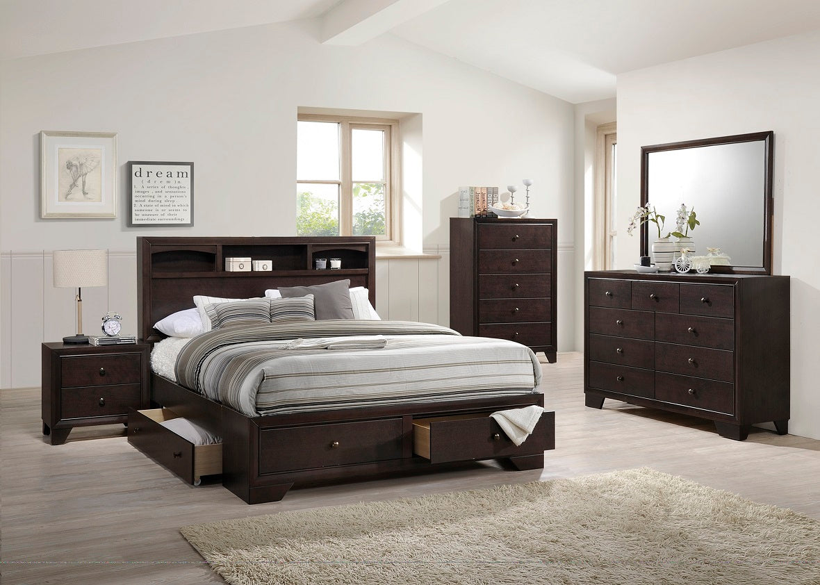 Modern bedroom Storage Eastern King Size Bed Drawers Storage Headboard Footboard 1pc Bed Only.