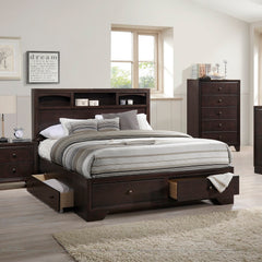 Modern bedroom Storage Eastern King Size Bed Drawers Storage Headboard Footboard 1pc Bed Only.