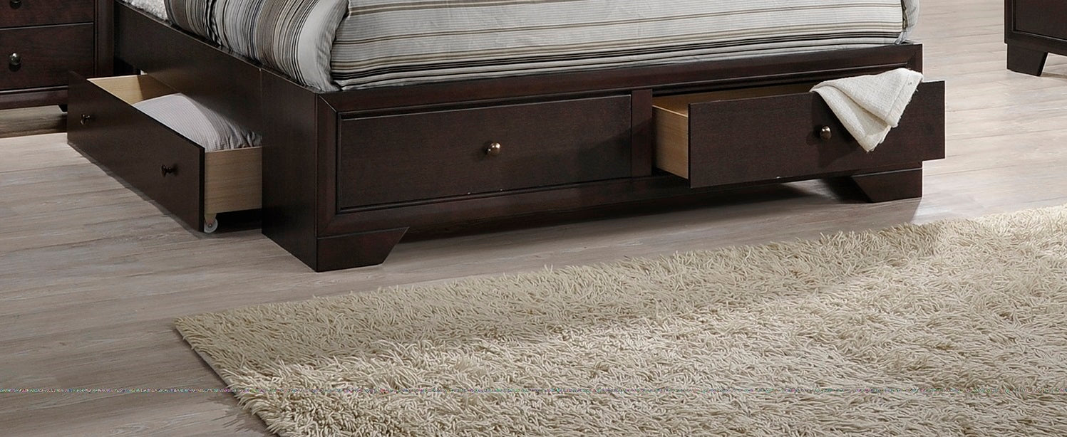 Modern bedroom Storage Eastern King Size Bed Drawers Storage Headboard Footboard 1pc Bed Only.