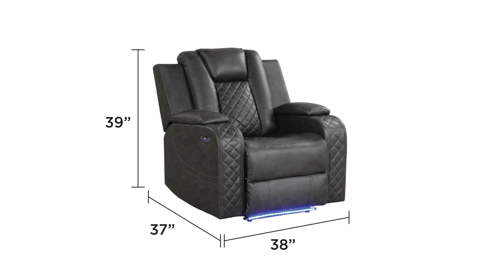 BENZ LED & Power Recliner 3 PC Made With Faux Leather in Gray (CA INVENTORY)