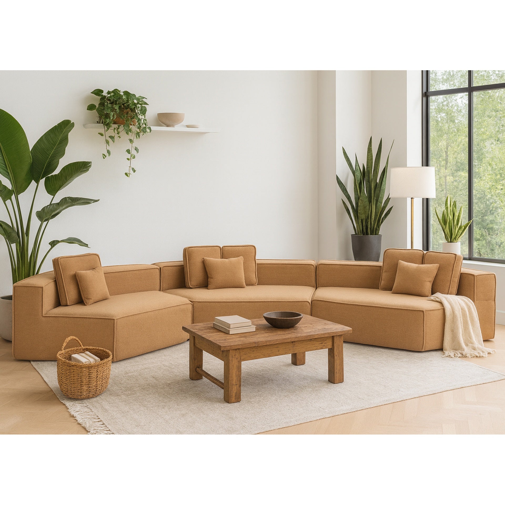 181"Extra Large Multi-Seat Modular Sofa with Teddy Sherpa Fabric, Full-Foam Cushion Sectional Couch, Includes 9 Soft Pillows, High-Density Foam, Flexible Layout for Spacious Living Rooms33017-3-Brown