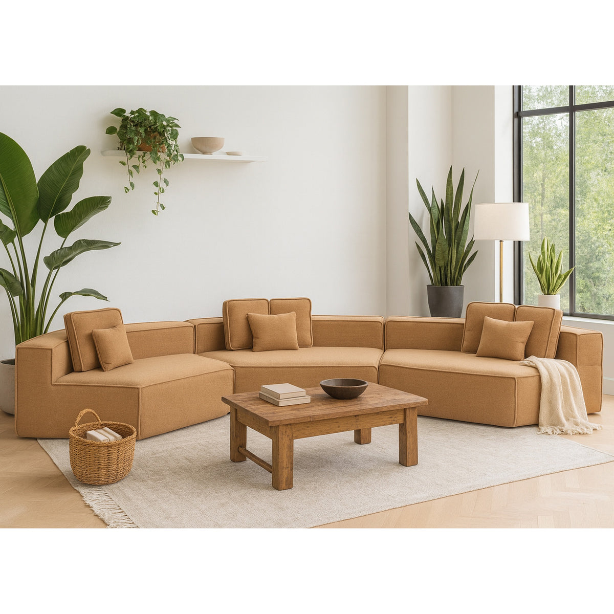181"Extra Large Multi-Seat Modular Sofa with Teddy Sherpa Fabric, Full-Foam Cushion Sectional Couch, Includes 9 Soft Pillows, High-Density Foam, Flexible Layout for Spacious Living Rooms33017-3-Brown