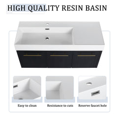 48 Inch Wall-Mounted Bathroom Vanity with Sink and Storage Rack, Thick Edged Resin Left Basin, KD-Package