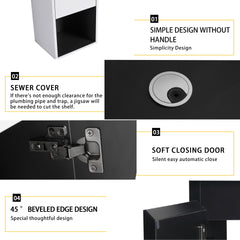 30" Wall-Mounted Bathroom Vanity With Ceramic Sink and Side Cabinet & Soft Close Doors, Combination Cabinet (KD-Package)