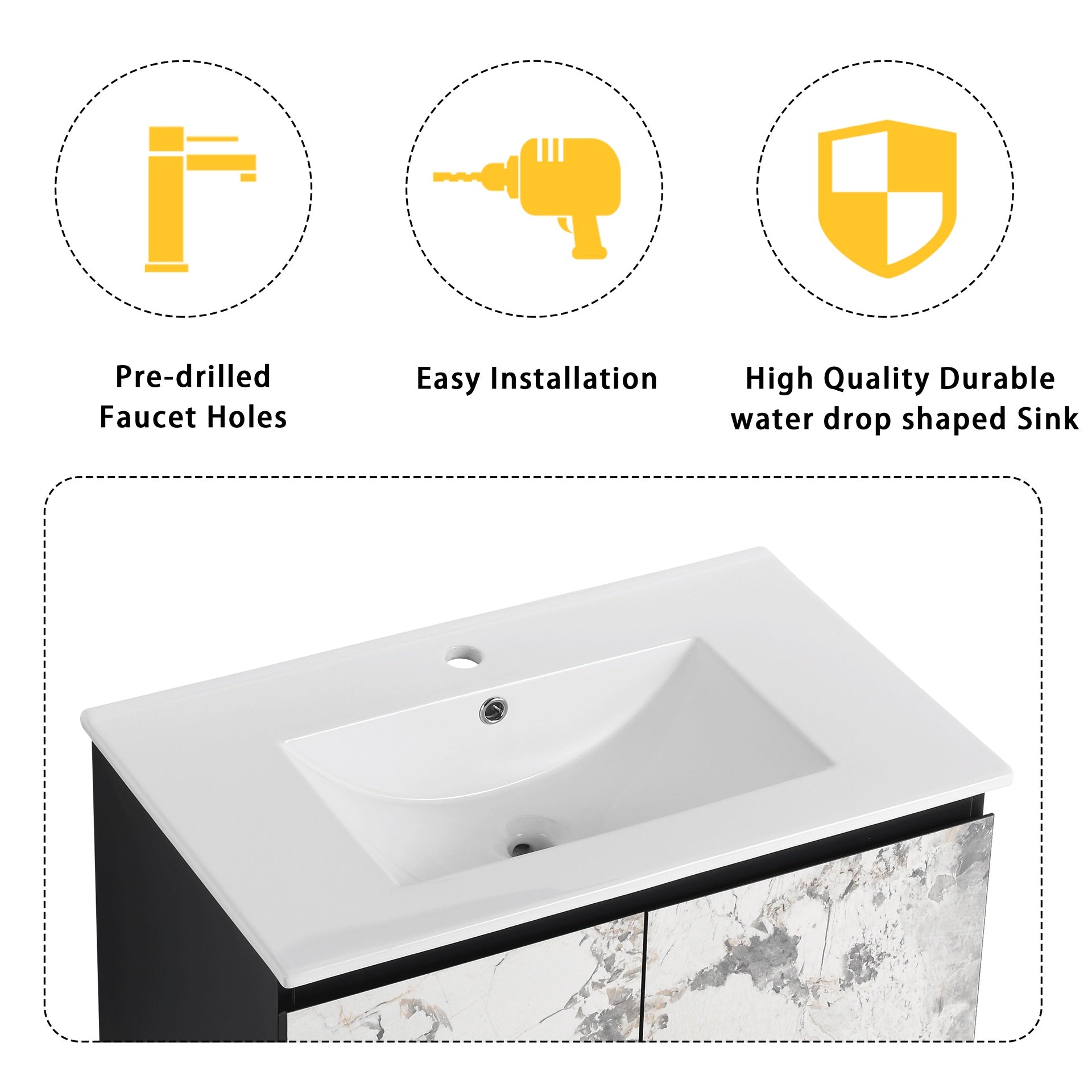 30" Wall-Mounted Bathroom Vanity With Ceramic Sink and Side Cabinet & Soft Close Doors, Combination Cabinet (KD-Package)