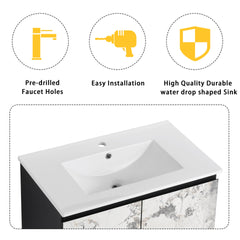 30" Wall-Mounted Bathroom Vanity With Ceramic Sink and Side Cabinet & Soft Close Doors, Combination Cabinet (KD-Package)