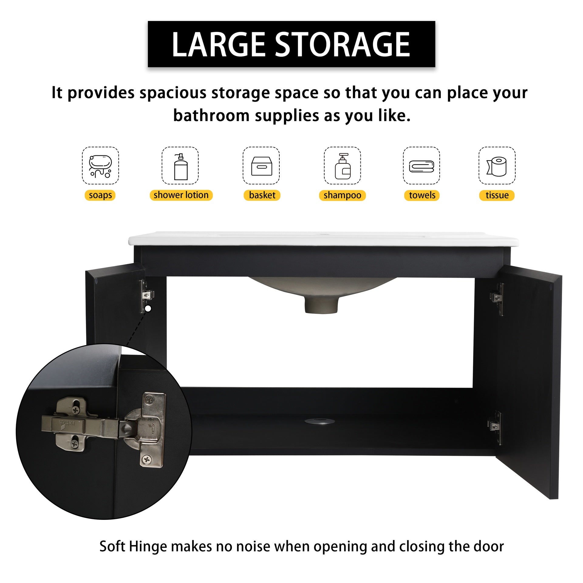 30" Wall-Mounted Bathroom Vanity With Ceramic Sink and Side Cabinet & Soft Close Doors, Combination Cabinet (KD-Package)