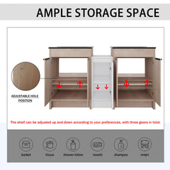 60 Inch Freestanding Bathroom Vanity with Black Ceramic Sink and Storage Cabinets, Soft Closing Door, 02424*2+0312 Combination Cabinet, KD-Package