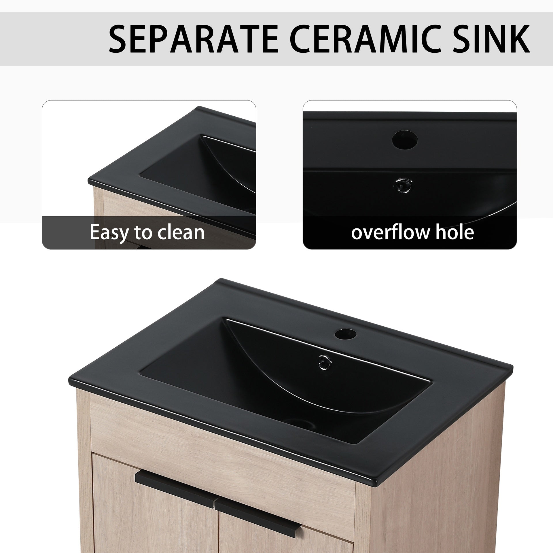 60 Inch Freestanding Bathroom Vanity with Black Ceramic Sink and Storage Cabinets, Soft Closing Door, 02424*2+0312 Combination Cabinet, KD-Package