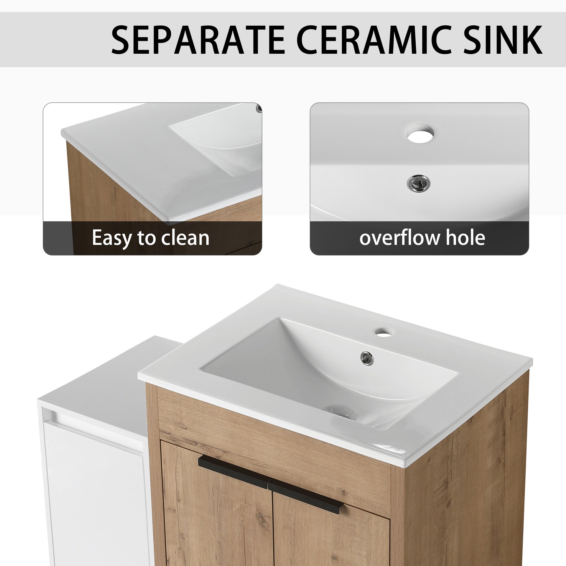 36 Inch Freestanding Bathroom Vanity with Ceramic Sink and Storage Cabinets, Soft Closing Door, 02424IMO+0312 Combination Cabinet, KD-Package