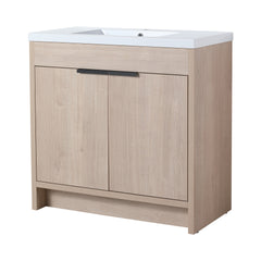 36 Inch Freestanding Bathroom Vanity with White Resin Sink & 2 Soft-Close Cabinet Doors (BVB02436PLO-GRB3640)