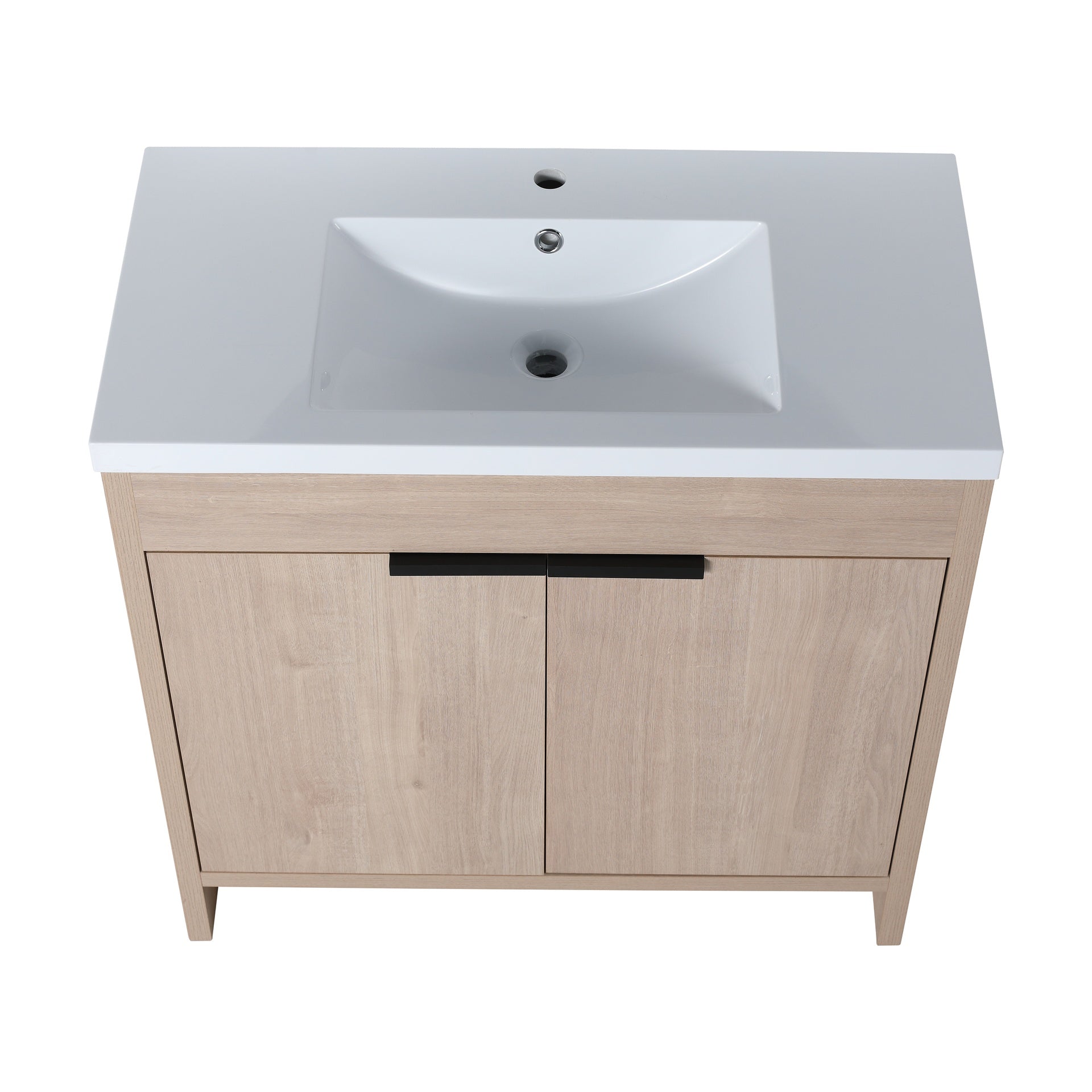 36 Inch Freestanding Bathroom Vanity with White Resin Sink & 2 Soft-Close Cabinet Doors (BVB02436PLO-GRB3640)