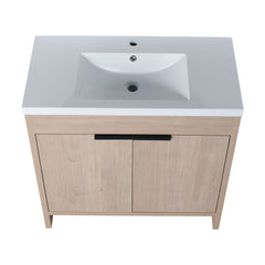 36 Inch Freestanding Bathroom Vanity with White Resin Sink & 2 Soft-Close Cabinet Doors (BVB02436PLO-GRB3640)