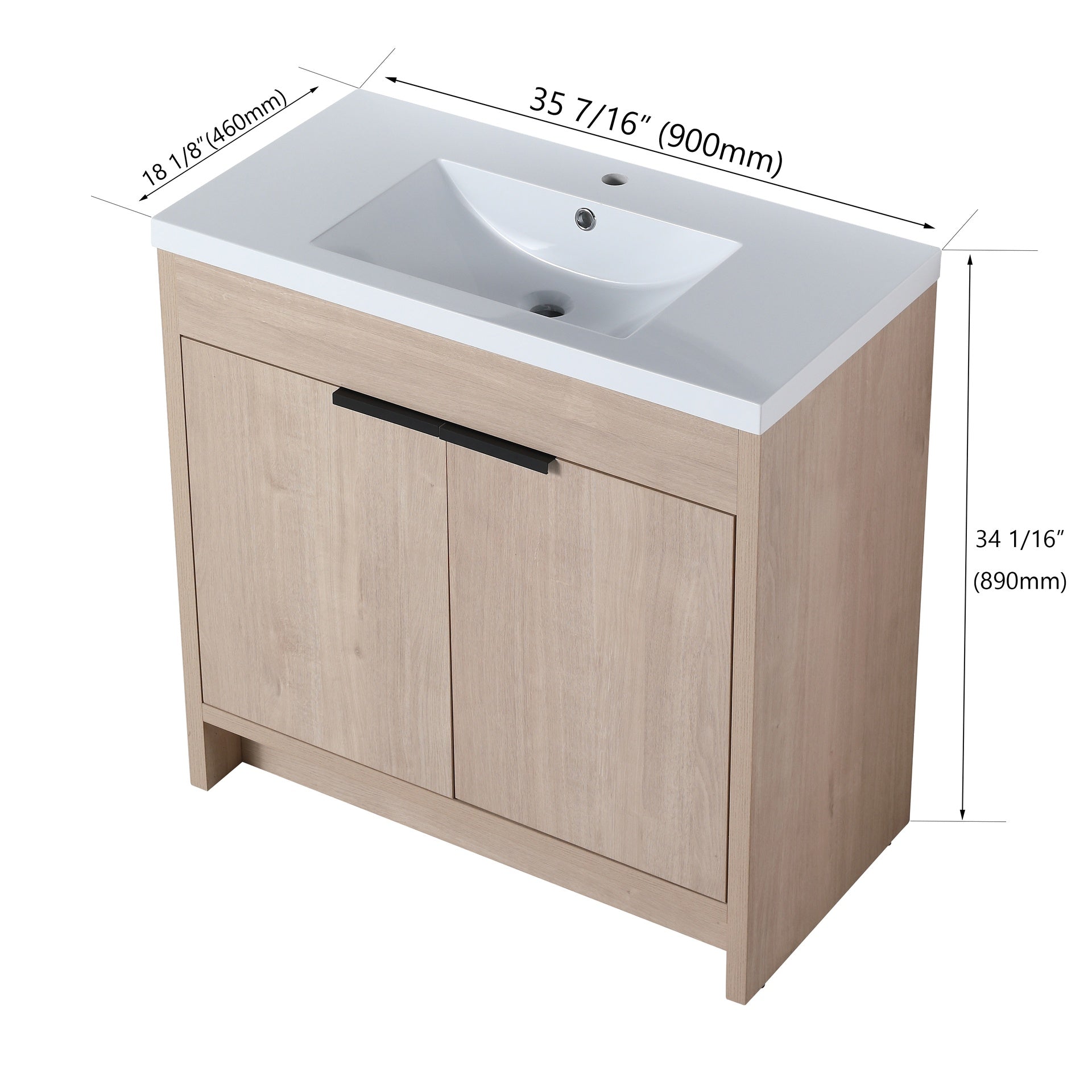 36 Inch Freestanding Bathroom Vanity with White Resin Sink & 2 Soft-Close Cabinet Doors (BVB02436PLO-GRB3640)