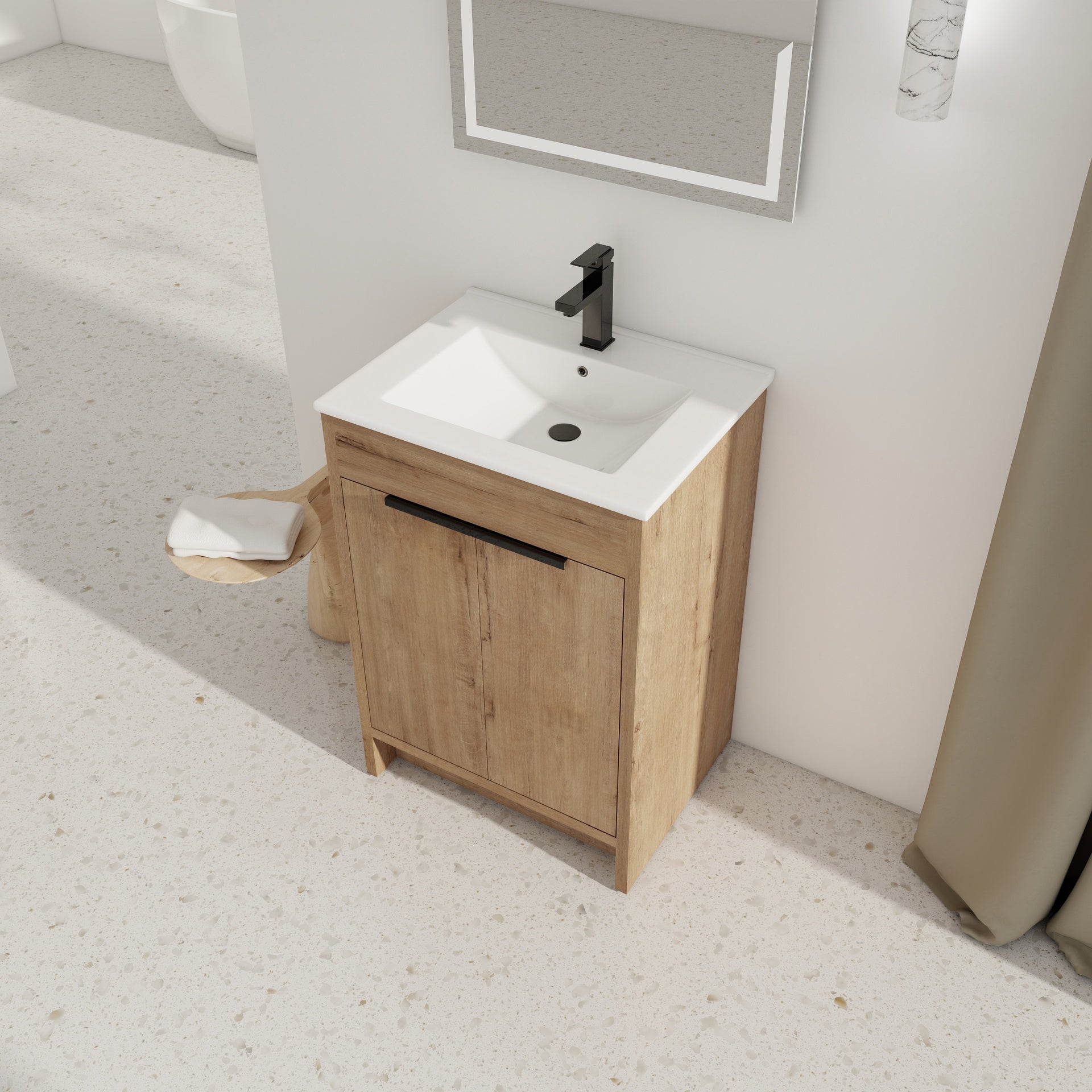 24" Freestanding Bathroom Vanity with White Ceramic Sink & 2 Soft-Close Cabinet Doors ((KD-PACKING),BVB02424IMO-G-BL9060B