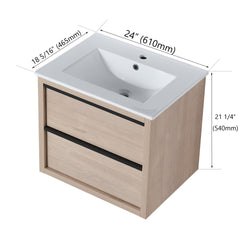 24" Bathroom Vanity with 2 Soft Close drawers,  White Ceramic Basin-BVA02524PLO-G-BL9060B(W1286S00034)