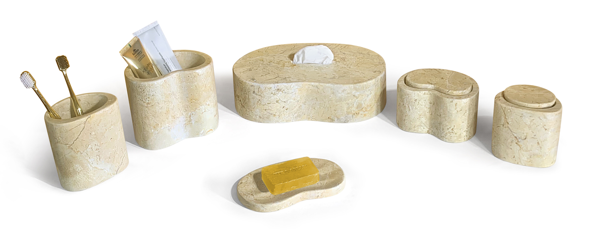 Gold Yellow Beige natural marble bathroom accessories set, natural stone, genuine marble, real marble