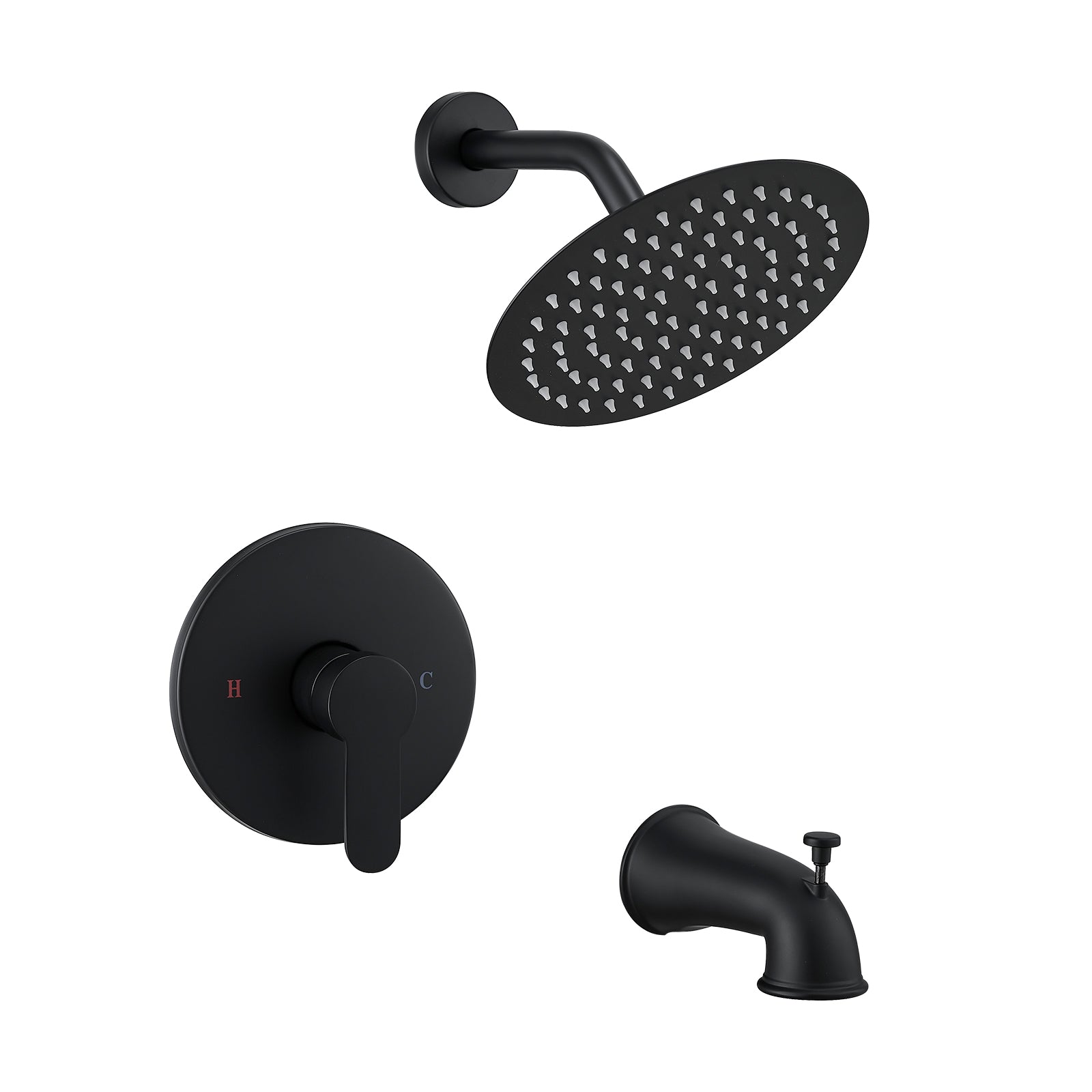 Faucet Modern Matte Black Shower Faucet, Tub and Shower Trim Kit with Single-Spray Touch-Clean Black Shower Round Head, Matte Black  (Valve Not Included)