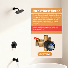 Faucet Modern Matte Black Shower Faucet, Tub and Shower Trim Kit with Single-Spray Touch-Clean Black Shower Round Head, Matte Black  (Valve Not Included)