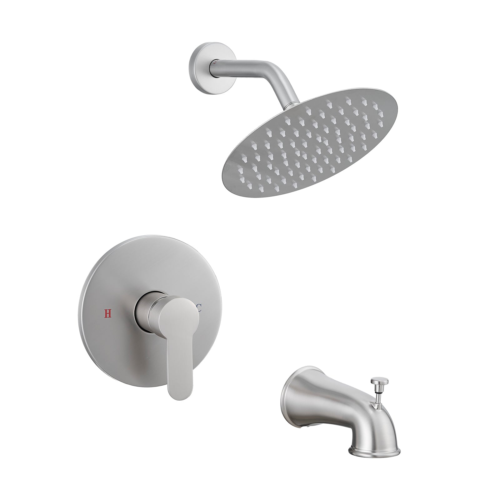 Faucet Modern Brushed Nickel Shower Faucet, Tub and Shower Trim Kit with Single-Spray Touch-Clean Brushed Nickel Round Shower Head, Brushed Nickel (Valve Not Included)