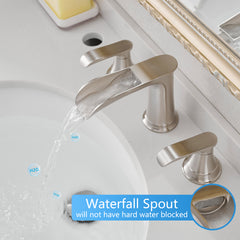 Bathroom Faucets for Sink 3 Hole Brushed Nickel 8 inch Widespread Bathroom Sink Faucet with Pop Up Drain Double Lever Handle Faucet Bathroom Vanity Faucet Basin Mixer Tap Faucet with Hose