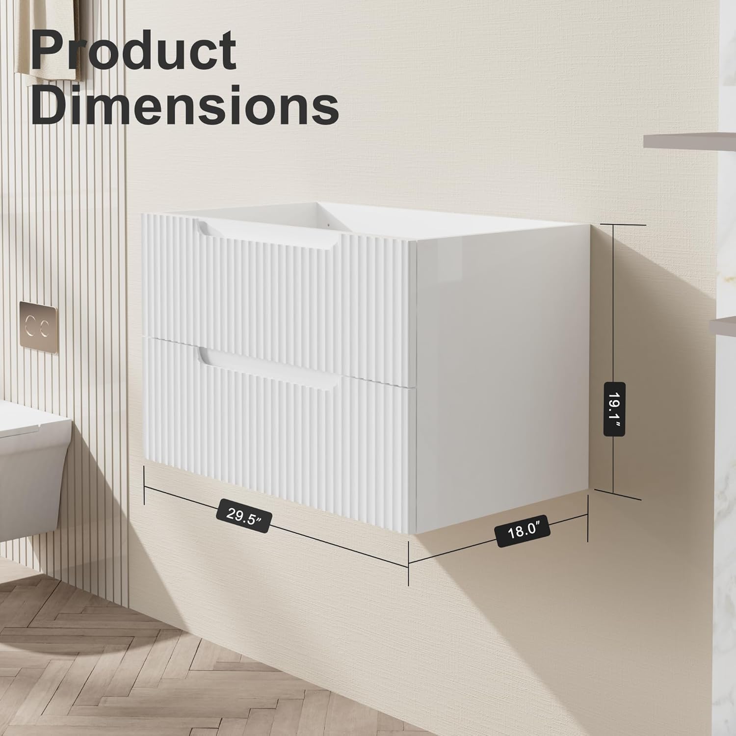 Goodyo 30 Floating Bathroom Vanity Cabinet Wall-Mounted Bathroom Vanity in White, Sink Basin Not Included