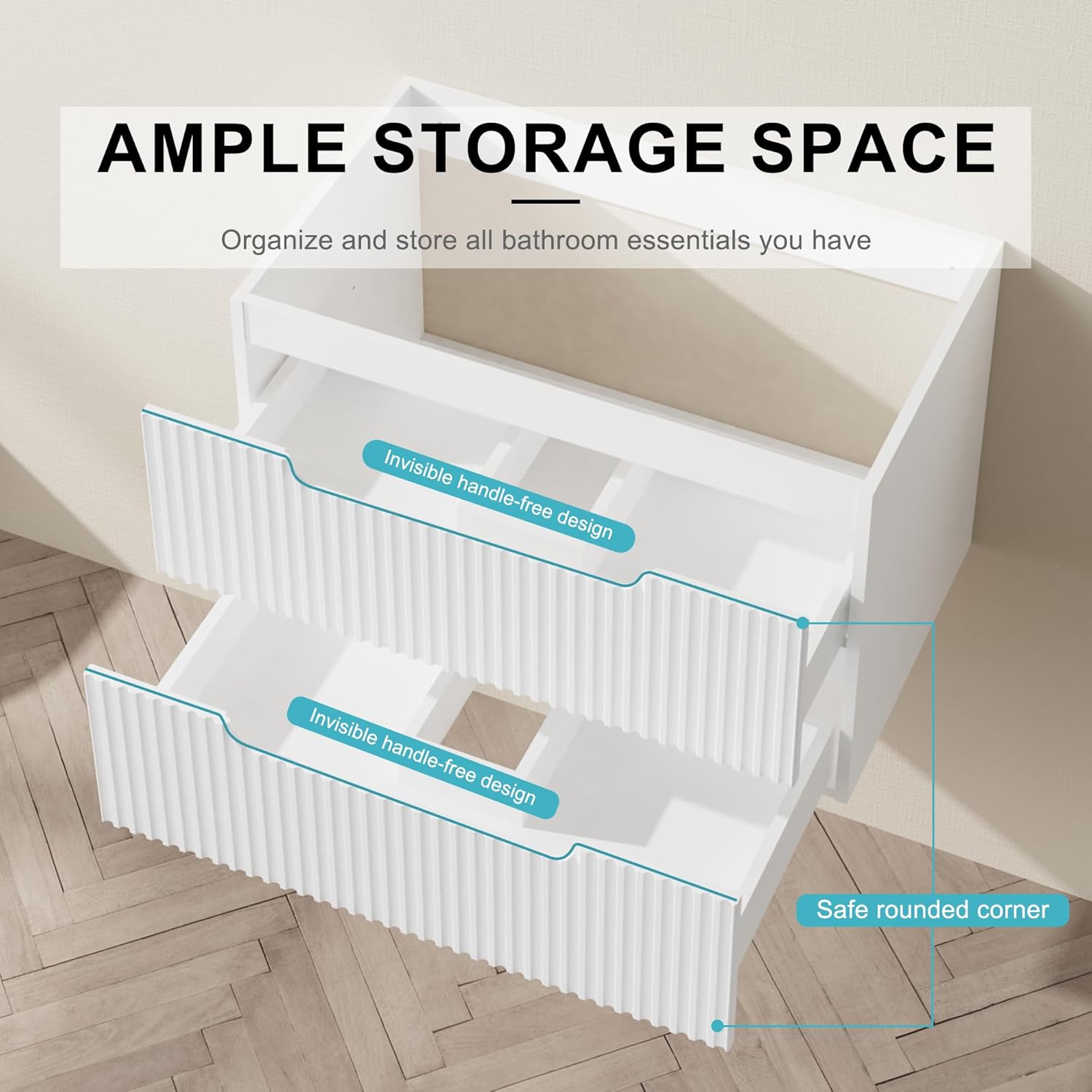 Goodyo 30 Floating Bathroom Vanity Cabinet Wall-Mounted Bathroom Vanity in White, Sink Basin Not Included