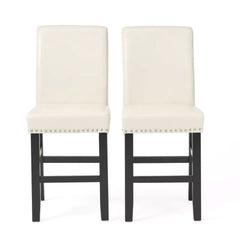 Contemporary leather counter stools,Ivory dining chairs with nail-head decoration  (Set of 2),25 inches upholstered dining chairs suitable for Kitchen/Bedroom/Dining Room.