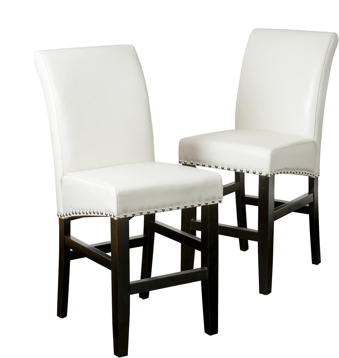 Contemporary leather counter stools,Ivory dining chairs with nail-head decoration  (Set of 2),25 inches upholstered dining chairs suitable for Kitchen/Bedroom/Dining Room.