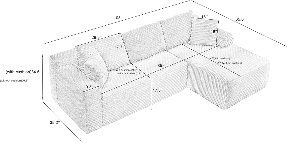 L-Shaped Cloud Sectional Sofa with Deep Seat,No Assembly Required,Modular Couches Sleeper for Living Room,Bedroom,Apartment,Dark Grey