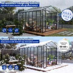 Newly Design Windproof Aluminum Greenhouse 10x14 FT Polycarbonate Greenhouse Aluminum Heavy Duty Walk-in Greenhouses for Outdoor Backyard in All Season