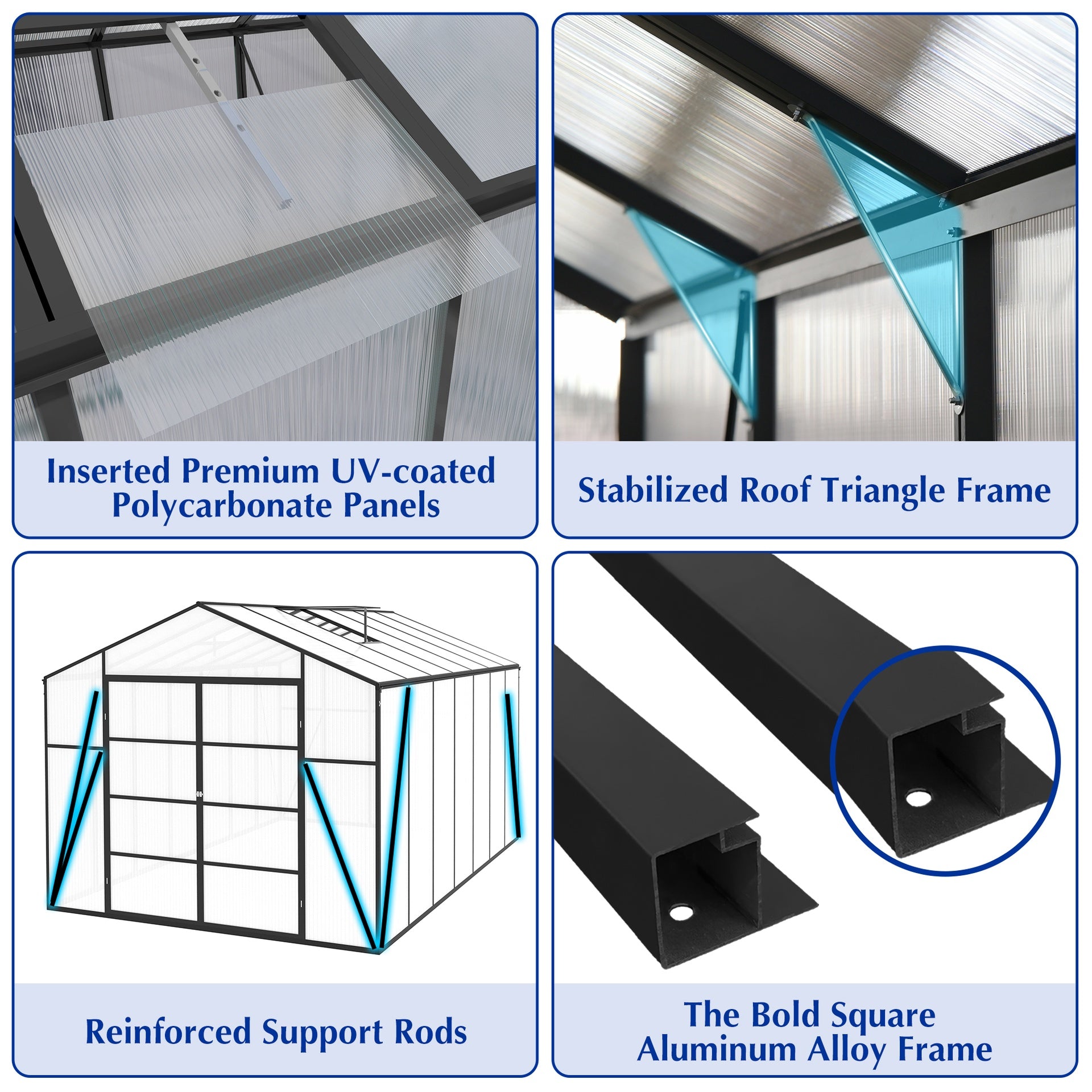 Newly Design Windproof Aluminum Greenhouse 10x14 FT Polycarbonate Greenhouse Aluminum Heavy Duty Walk-in Greenhouses for Outdoor Backyard in All Season