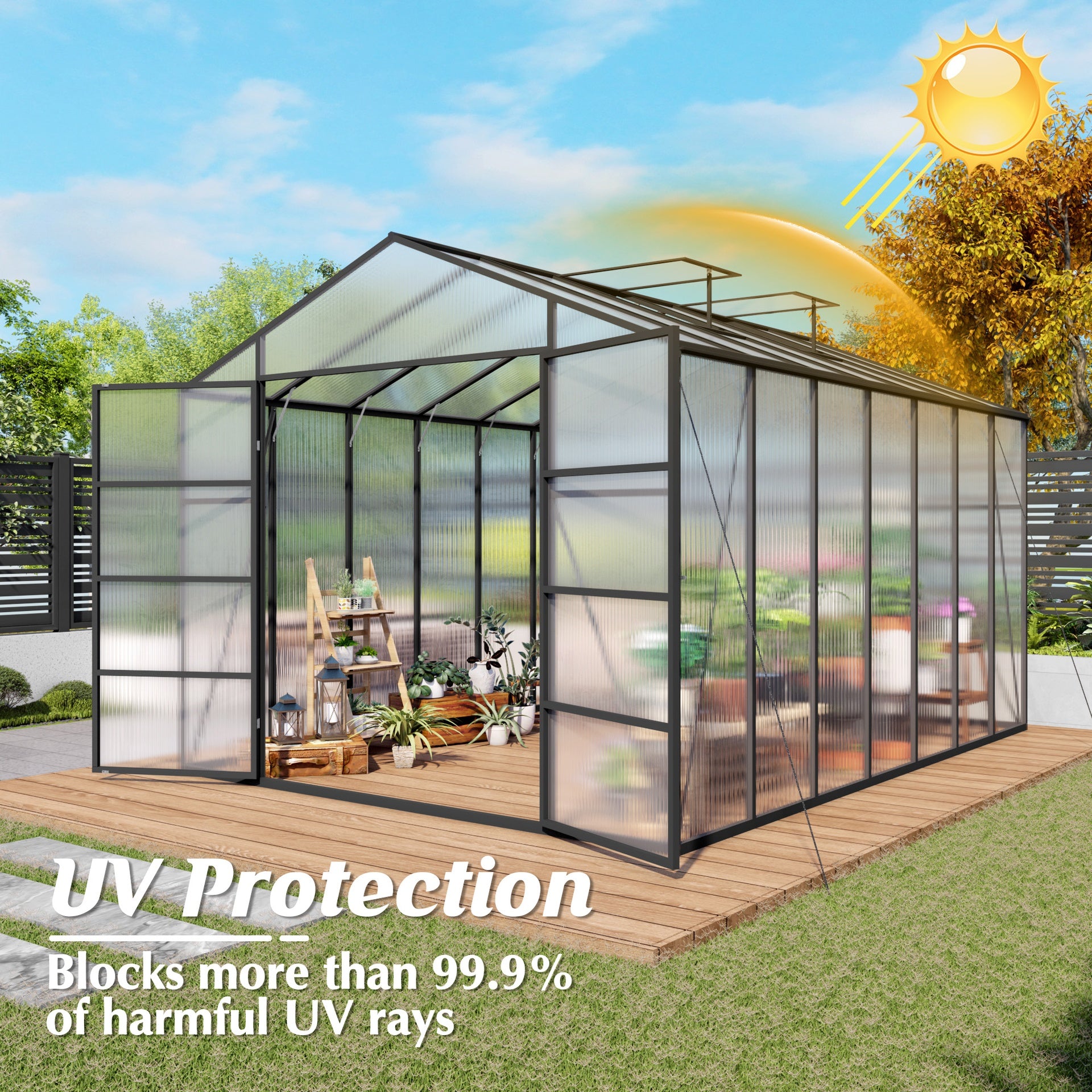Newly Design Windproof Aluminum Greenhouse 10x14 FT Polycarbonate Greenhouse Aluminum Heavy Duty Walk-in Greenhouses for Outdoor Backyard in All Season
