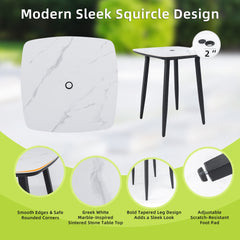 Modern 5PC Outdoor Patio Bar Set,Rounded Square Sintered Stone Table & 4 Swivel Bar Chairs,Non-Rust Aluminum Frame,Ember Black, Marble-Inspired Top,Bearing Swivel Plate,Tapered Legs,Sunbrella Cushion