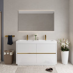60" Freestanding Bathroom Vanity with Sink, Bathroom Storage Vanity Cabinet with Stone Resin Countertop and Soft Close Drawers Fully Assembled, Glossy White 24V14-60DGW-W1920P385556