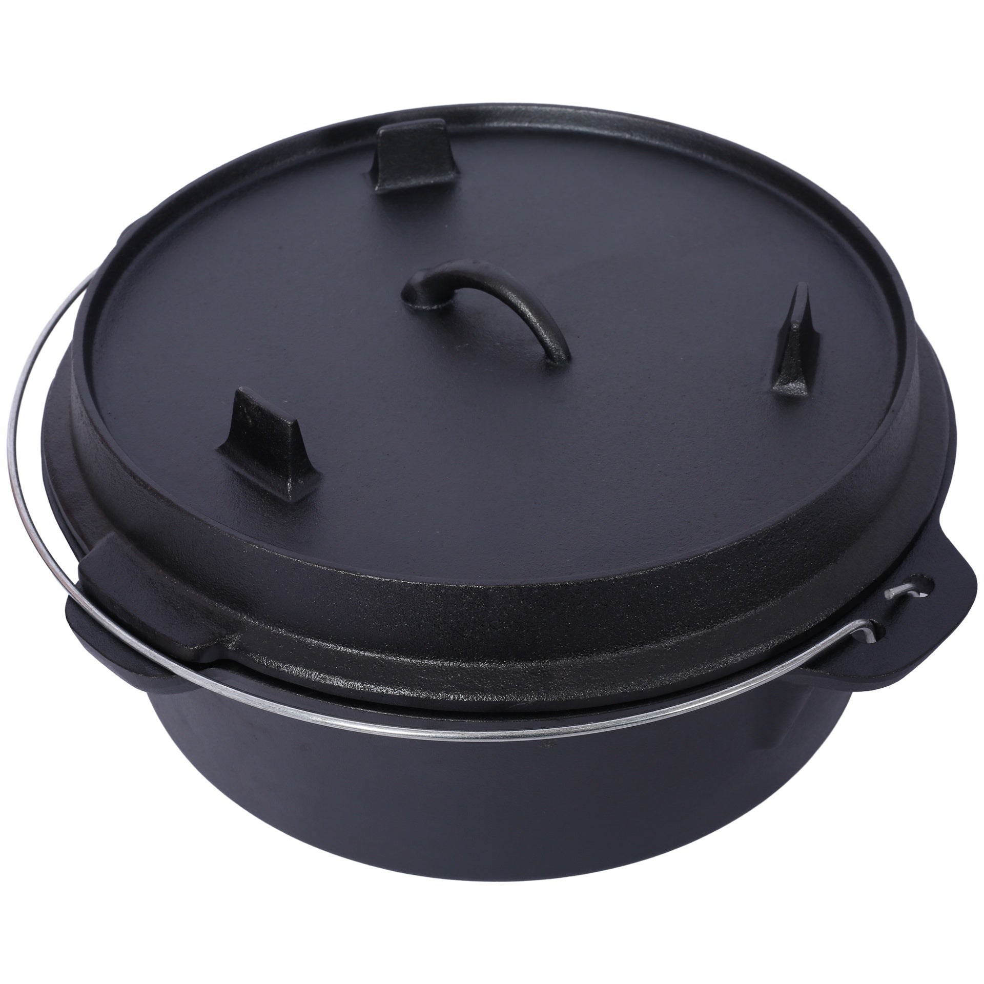 Pre-Seasoned Cast Iron Dutch Oven With Skillet Lid, Outdoor Camping Deep Pot for Camping Fireplace Cooking BBQ Baking Campfire, With Iron Pot Rack, 12 Quart