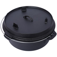 Pre-Seasoned Cast Iron Dutch Oven With Skillet Lid, Outdoor Camping Deep Pot for Camping Fireplace Cooking BBQ Baking Campfire, With Iron Pot Rack, 12 Quart