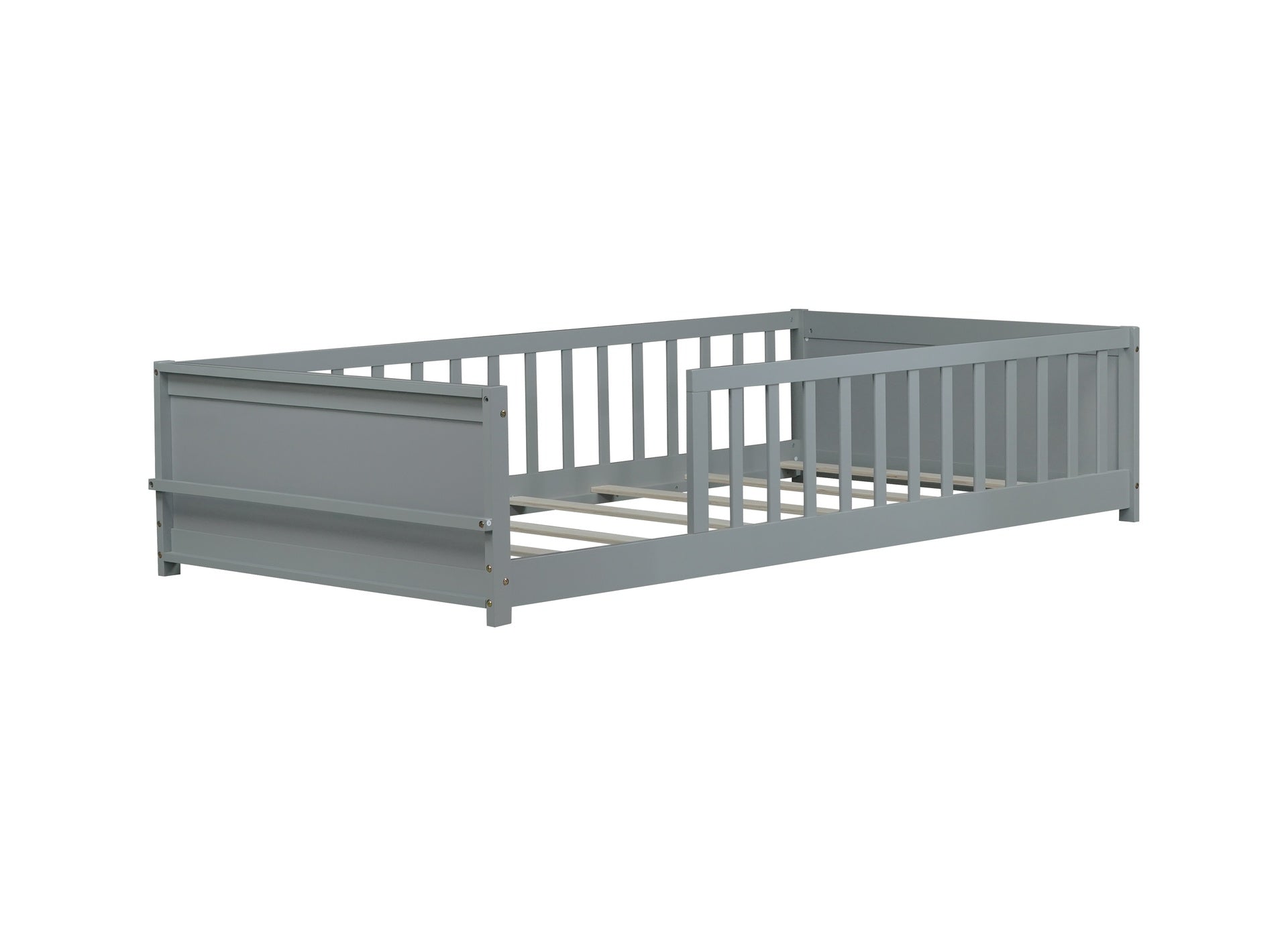 Twin size Floor Platform Bed with Built-in Book Rack,Grey(Old Sku:W504P143306)