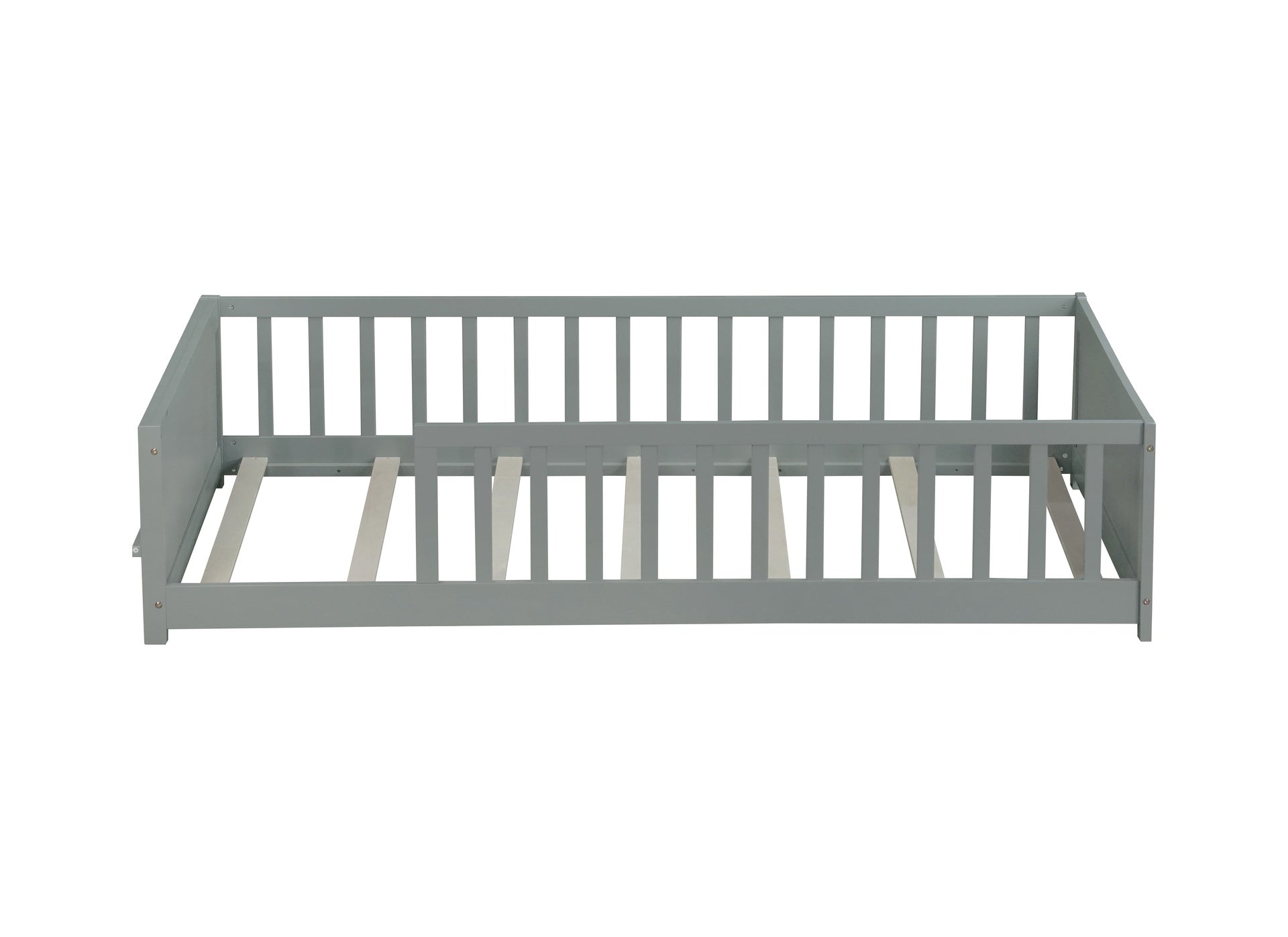 Twin size Floor Platform Bed with Built-in Book Rack,Grey(Old Sku:W504P143306)