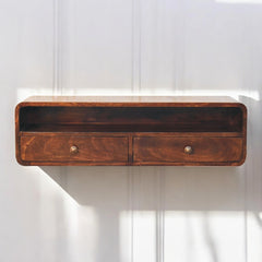 Solid Wood Floating California Walnut Open Console, 2-Drawers, Brown