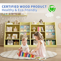 Yellow Wooden Toy Storage Organizer Cabinet Kids Bookshelf  Children Bookcase Toddler Baby Sling Book Rack Shelf for Playroom Bedroom Nursery Hallway School Kindergarten Living Roomy