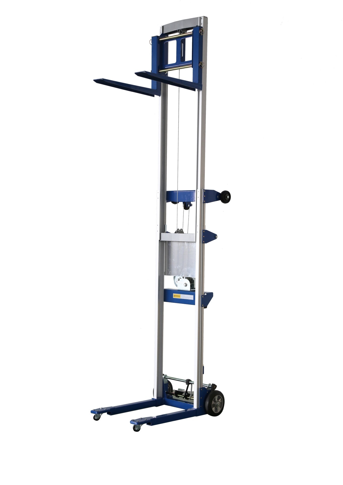 Blue Fixed-Base Manual Hand Crank Stacker,400lbs capacity, 122Max lift height, Blue